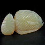 KG-010 Hand carved Fire Opal in Fish Shape Statue with 2 Genuine Blue Sapphires Inlaid in The Eyes